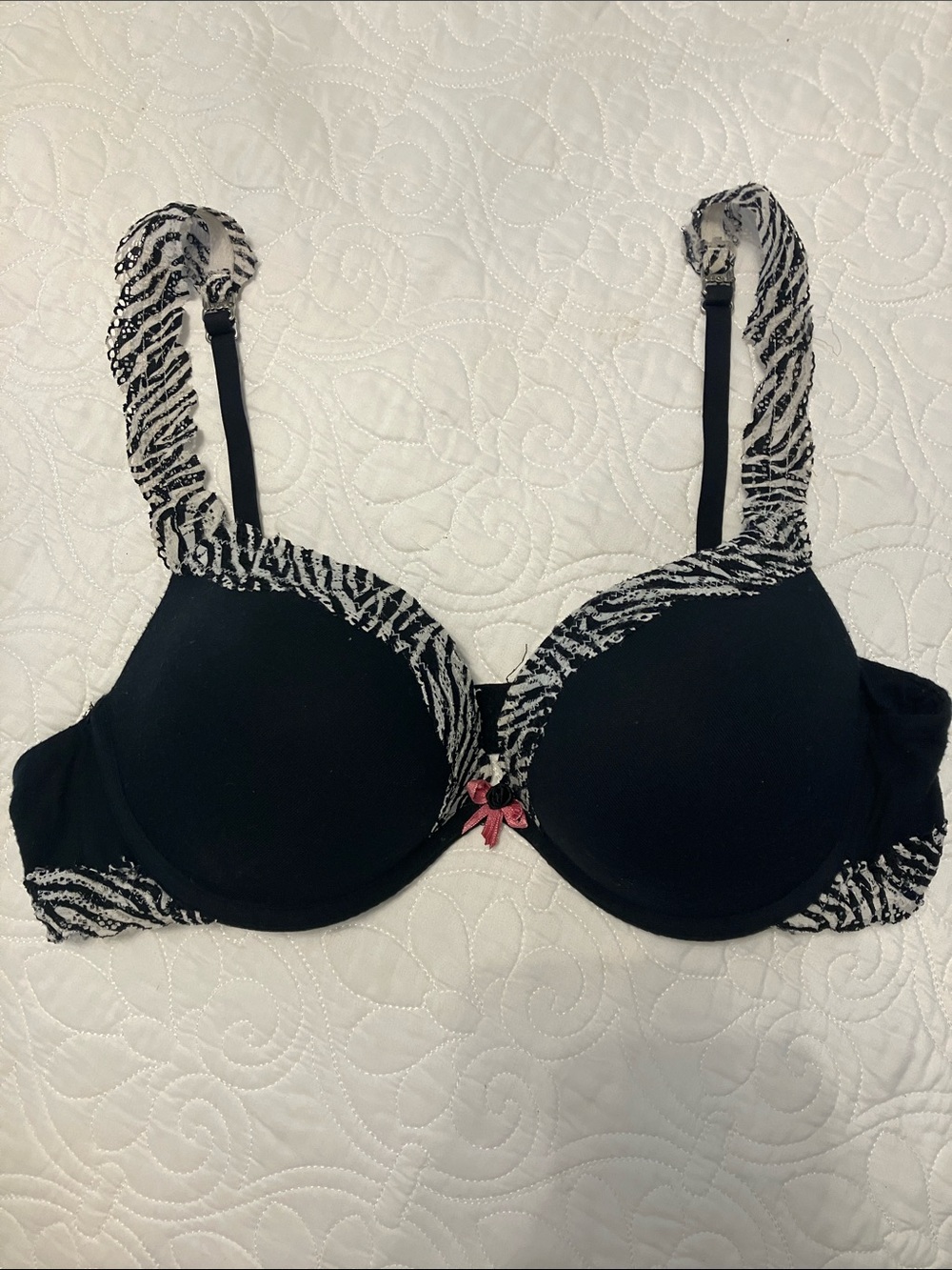 Black Zebra-Trim 2x’s Push-Up Bra